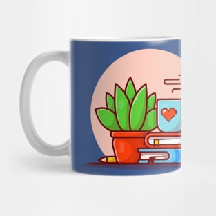 Coffee On The Book With Plant Cartoon Vector Icon Illustration Mug